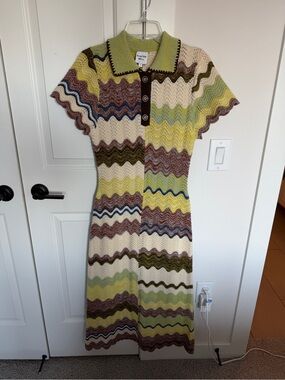 Hunter Bell Knit Short-Sleeve Polo Dress in Multicolor Wave Stripe